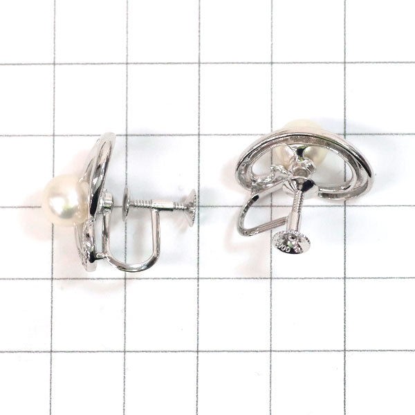 田崎真珠 Pt900 アコヤ真珠 ダイヤモンド イヤリング 径約7.0mm D0.08ct