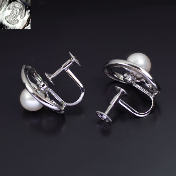 田崎真珠 Pt900 アコヤ真珠 ダイヤモンド イヤリング 径約7.0mm D0.08ct