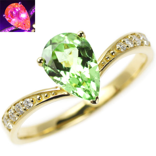 GSTV K18YG ミントグリーン ガーネット ダイヤモンド リング 1.00ct D0.12ct 強蛍光