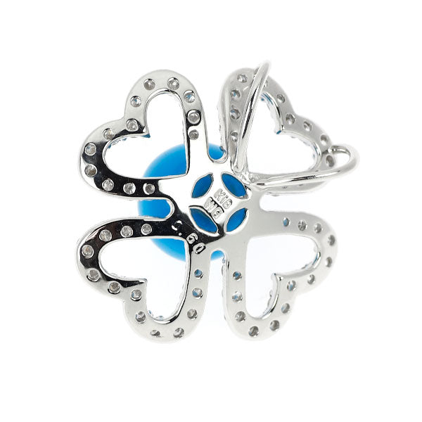 K18WG トルコ石 ダイヤモンド ペンダントトップ 径約8.2mm D0.60ct クローバー