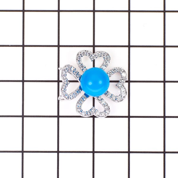 K18WG トルコ石 ダイヤモンド ペンダントトップ 径約8.2mm D0.60ct クローバー