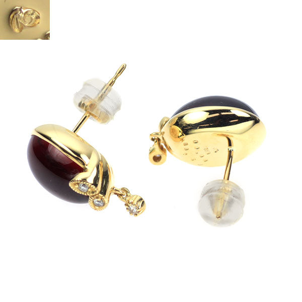 碌山 K18YG ガーネット ダイヤモンド ピアス 7.00ct D0.06ct