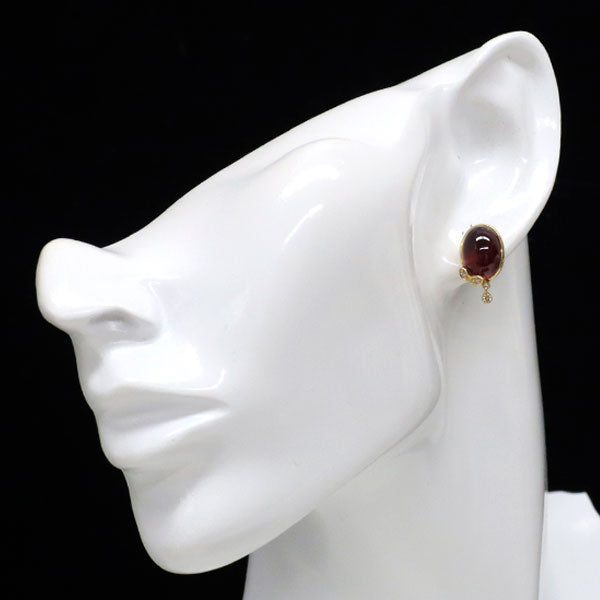 碌山 K18YG ガーネット ダイヤモンド ピアス 7.00ct D0.06ct