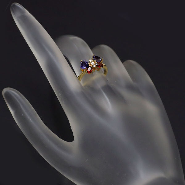 K18YG アイオライト ガーネット ダイヤモンド リング D0.06ct 蝶
