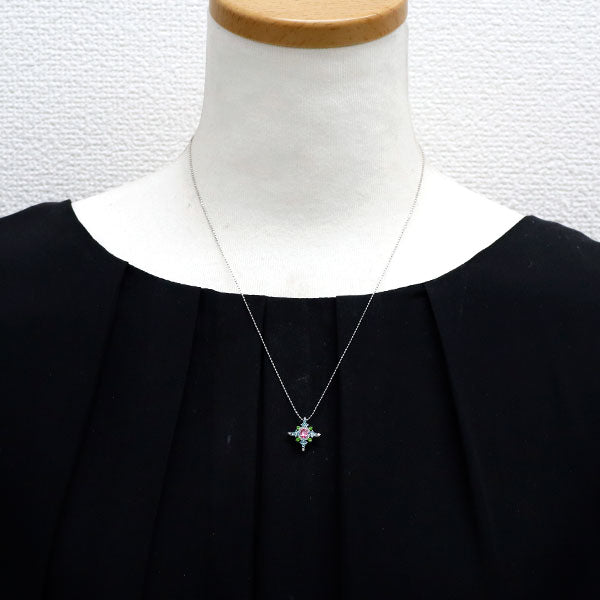 K18WG ピンクスピネル デマントイドガーネット パライバトルマリン ダイヤ ペンダントネックレス 0.15ct G0.07ct T0.14ct D0.07ct