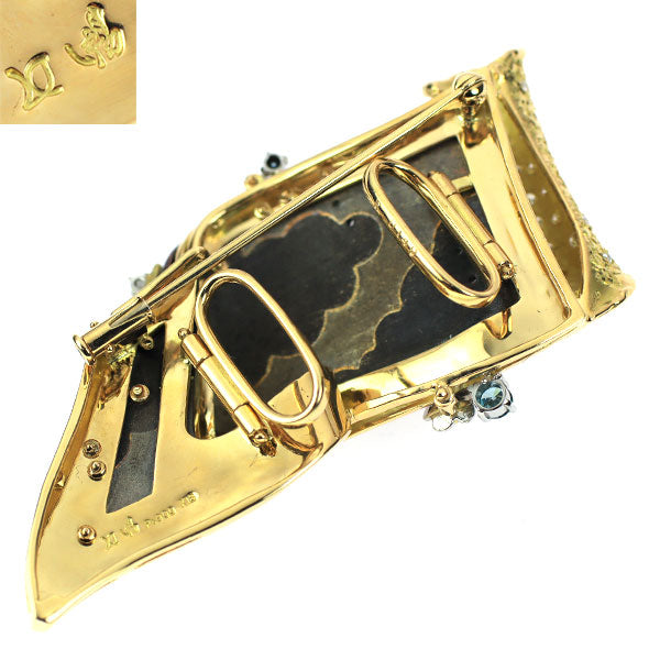 石川暢子 赤銅/ K18/Pt900 トリートブルー ダイヤモンド  ブローチ兼帯留め D1.40ct