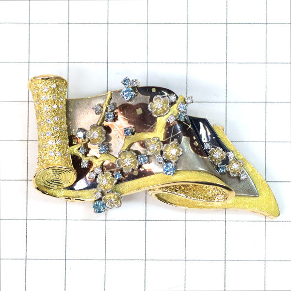 石川暢子 赤銅/ K18/Pt900 トリートブルー ダイヤモンド  ブローチ兼帯留め D1.40ct