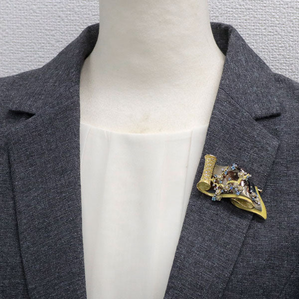 石川暢子 赤銅/ K18/Pt900 トリートブルー ダイヤモンド  ブローチ兼帯留め D1.40ct