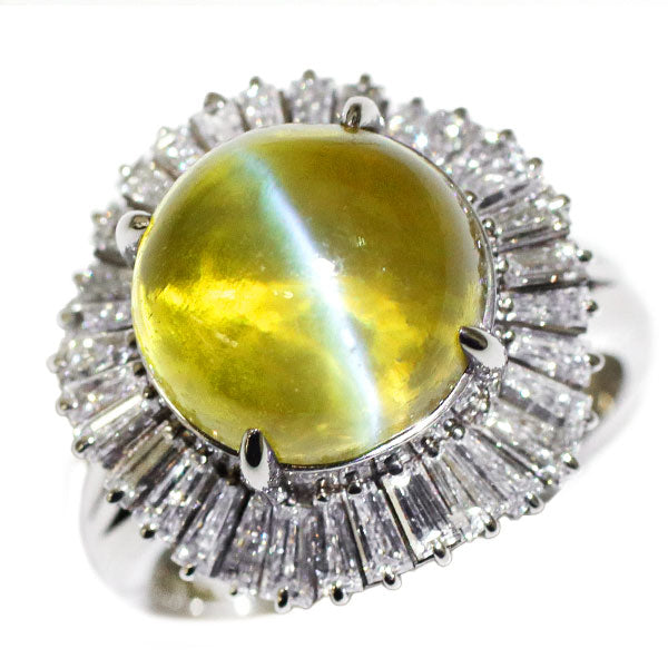 Pt900 クリソベリルキャッツアイ ダイヤモンド リング 12.60ct D1.66ct