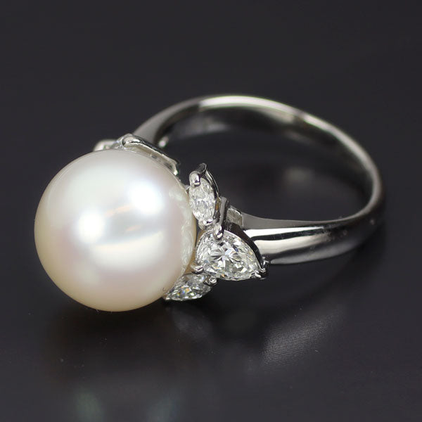 Pt900 白蝶 真珠 ダイヤモンド リング 径約12.0mm D0.87ct