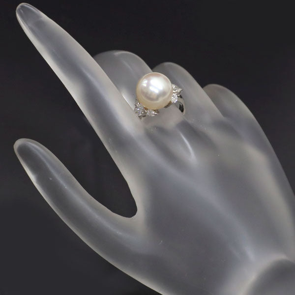 Pt900 白蝶 真珠 ダイヤモンド リング 径約12.0mm D0.87ct