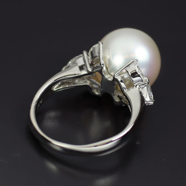 Pt900 白蝶 真珠 ダイヤモンド リング 径約12.0mm D0.87ct