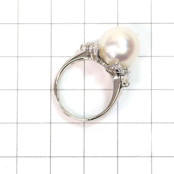 Pt900 白蝶 真珠 ダイヤモンド リング 径約12.0mm D0.87ct