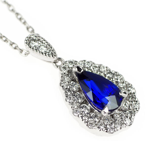 Pt900/ Pt850 ペアシェイプ サファイア ダイヤモンド ペンダントネックレス 1.184ct D0.43ct