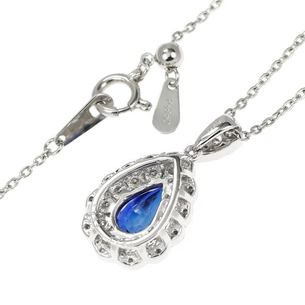 Pt900/ Pt850 ペアシェイプ サファイア ダイヤモンド ペンダントネックレス 1.184ct D0.43ct