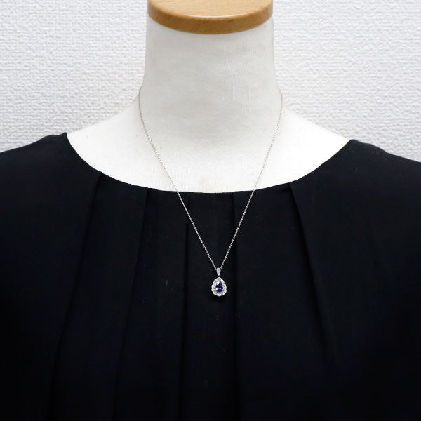Pt900/ Pt850 ペアシェイプ サファイア ダイヤモンド ペンダントネックレス 1.184ct D0.43ct