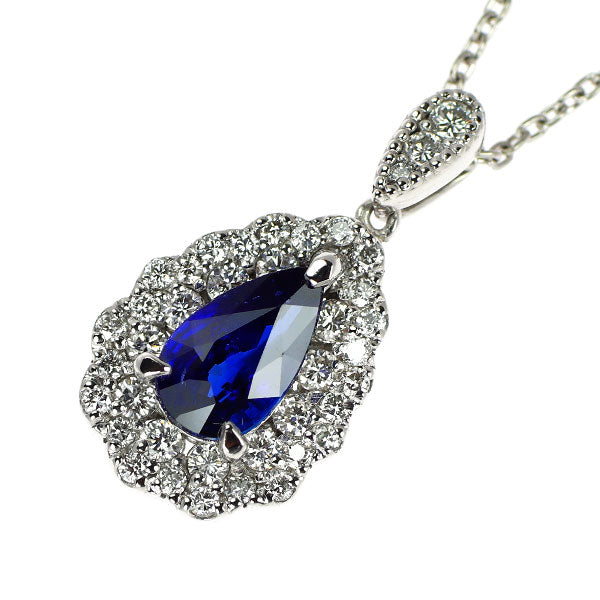 Pt900/ Pt850 ペアシェイプ サファイア ダイヤモンド ペンダントネックレス 1.184ct D0.43ct