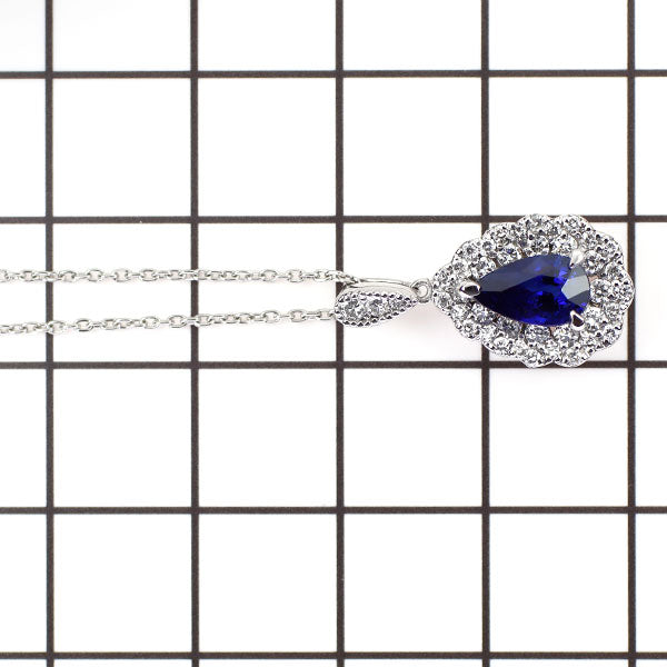 Pt900/ Pt850 ペアシェイプ サファイア ダイヤモンド ペンダントネックレス 1.184ct D0.43ct