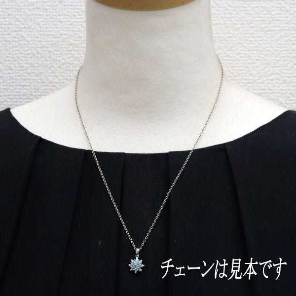 希少 K18WG パライバトルマリン ダイヤモンド ペンダントトップ 0.15ct D0.05ct フラワー