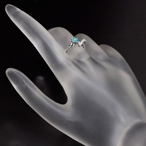 K18WG パライバトルマリン ダイヤモンド リング 0.11ct 0.23ct フラワー