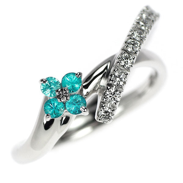 K18WG パライバトルマリン ダイヤモンド リング 0.11ct 0.23ct フラワー