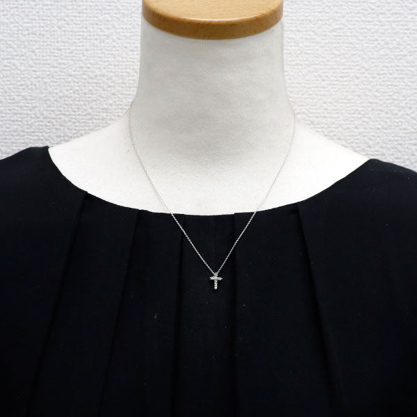 田崎真珠 K18WG ダイヤモンド ペンダントネックレス 0.10ct クロス