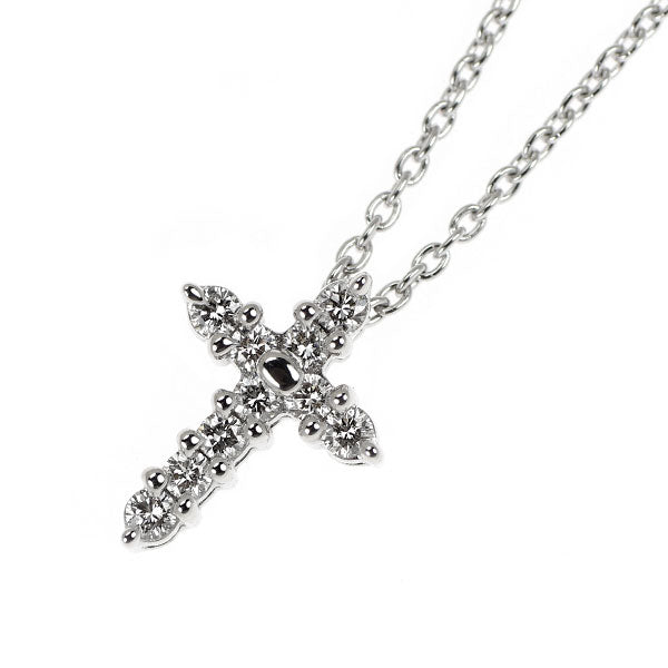 田崎真珠 K18WG ダイヤモンド ペンダントネックレス 0.10ct クロス
