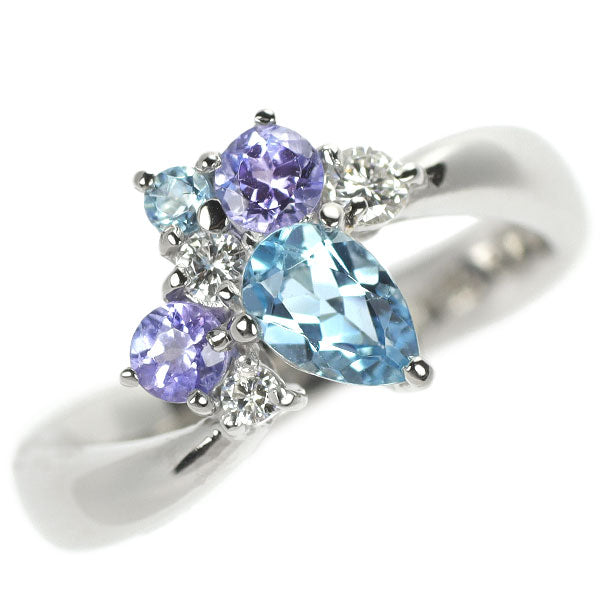Pt900 アクアマリン タンザナイト ダイヤモンド リング 0.41ct TZ0.27ct D0.11ct AQ0.03ct