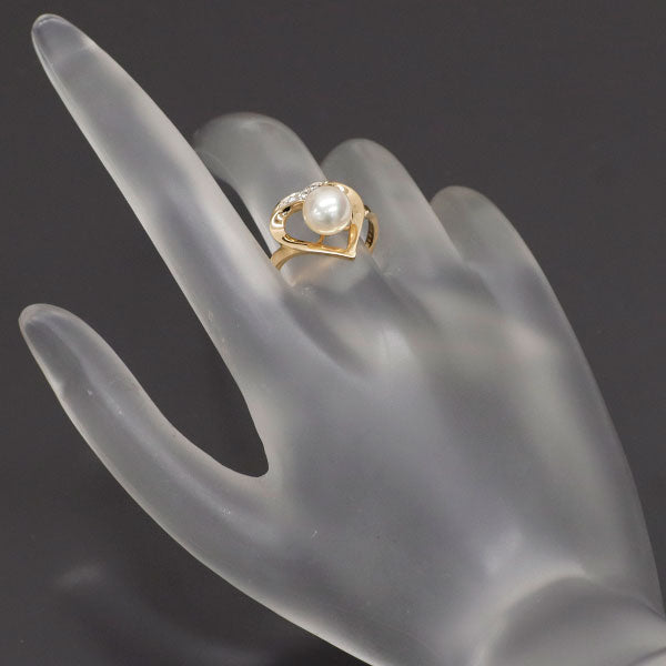 田崎真珠 K18YG/WG アコヤ 真珠/パール ダイヤモンド リング 径約7.4mm D0.02ct  ハート