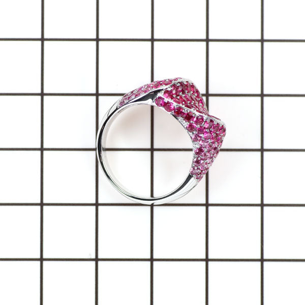 K18WG ピンク サファイア リング 3.85ct パヴェ