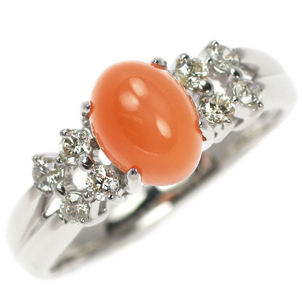 K18WG オレンジムーンストーン ダイヤモンド リング 1.63ct D0.25ct