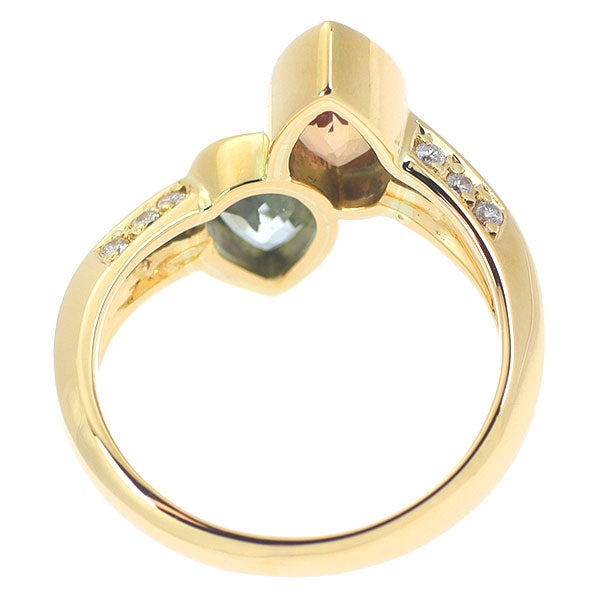 K18YG インペリアルトパーズ アクアマリン ダイヤモンド リング T1.03ct AQ1.47ct D0.14ct