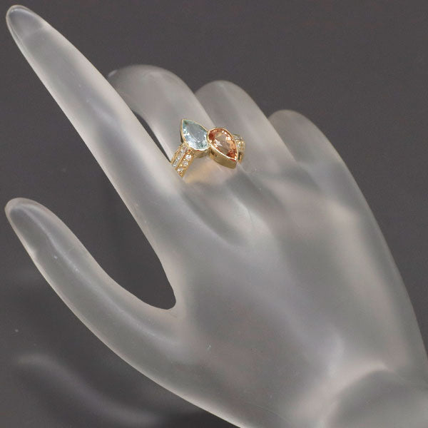 K18YG インペリアルトパーズ アクアマリン ダイヤモンド リング T1.03ct AQ1.47ct D0.14ct