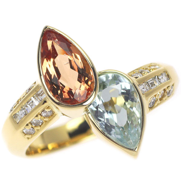 K18YG インペリアルトパーズ アクアマリン ダイヤモンド リング T1.03ct AQ1.47ct D0.14ct