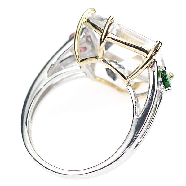 トム・ムンシュタイナー K18YG/WG 宝石彫刻クオーツ トルマリン リング 10.02ct T0.28ct