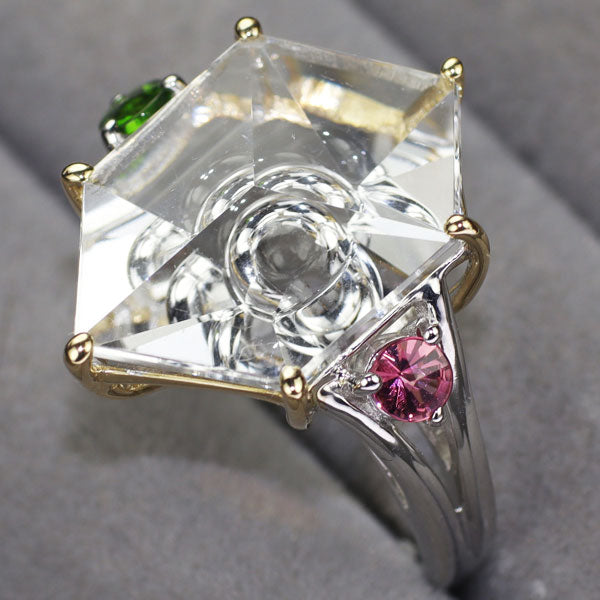トム・ムンシュタイナー K18YG/WG 宝石彫刻クオーツ トルマリン リング 10.02ct T0.28ct