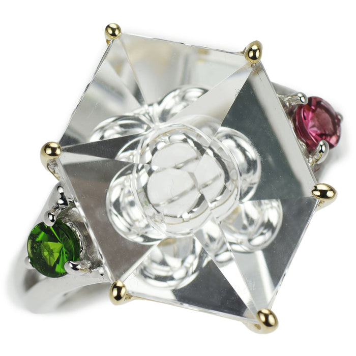 トム・ムンシュタイナー K18YG/WG 宝石彫刻クオーツ トルマリン リング 10.02ct T0.28ct