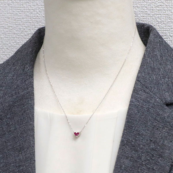 K10WG ルビー ダイヤモンド ペンダントネックレス D0.20ct ハート リバーシブル