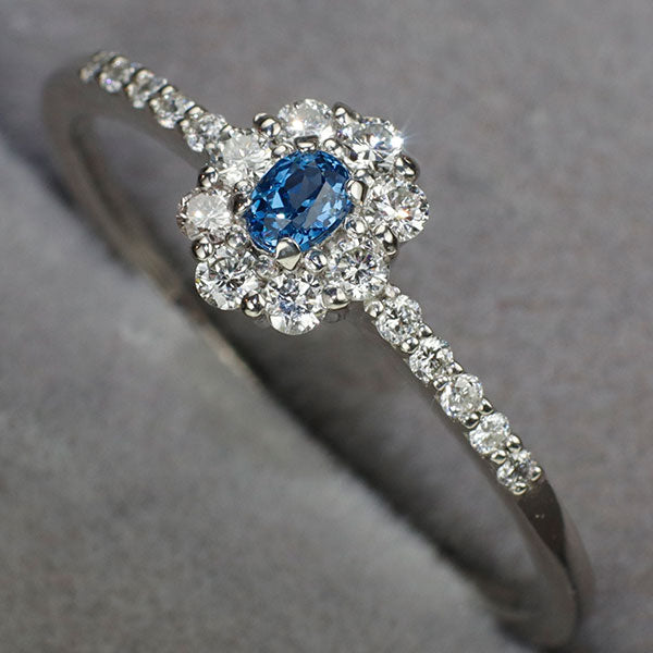 新品 Pt900 分析報告鑑別付 コバルトスピネル ダイヤモンド リング 0.090ct D0.17ct 【エスコレ】
