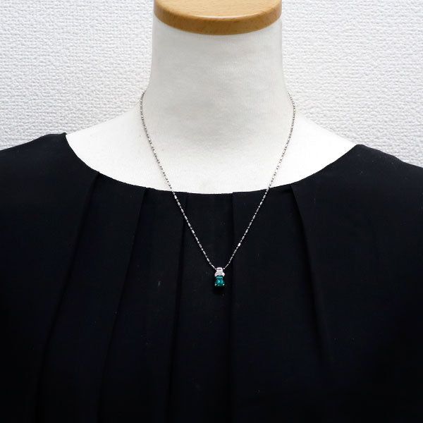 クレサンベール/京セラ Pt950/Pt850 再結晶 エメラルド ダイヤモンド ペンダントネックレス 1.08ct D0.14ct