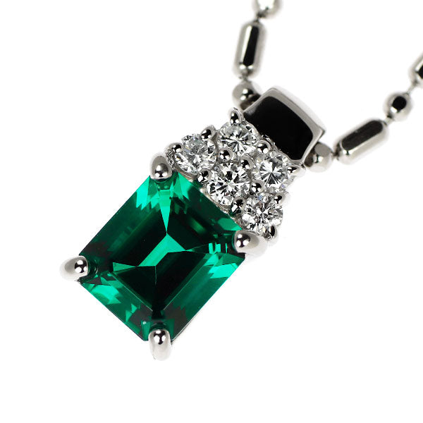 クレサンベール/京セラ Pt950/Pt850 再結晶 エメラルド ダイヤモンド ペンダントネックレス 1.08ct D0.14ct