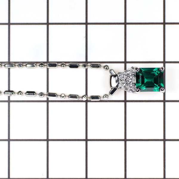 クレサンベール/京セラ Pt950/Pt850 再結晶 エメラルド ダイヤモンド ペンダントネックレス 1.08ct D0.14ct