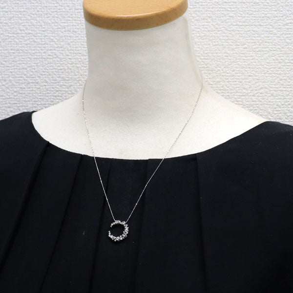 K18WG ローズカット/ラウンド ダイヤモンド ペンダントネックレス 0.47ct