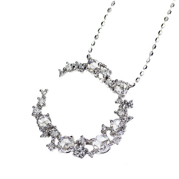 K18WG ローズカット/ラウンド ダイヤモンド ペンダントネックレス 0.47ct