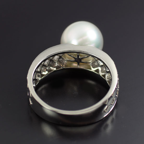 Pt950 白蝶真珠 ダイヤモンド リング 径約10.6mm D0.27ct