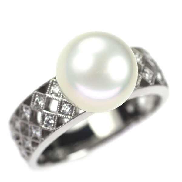 Pt950 白蝶真珠 ダイヤモンド リング 径約10.6mm D0.27ct