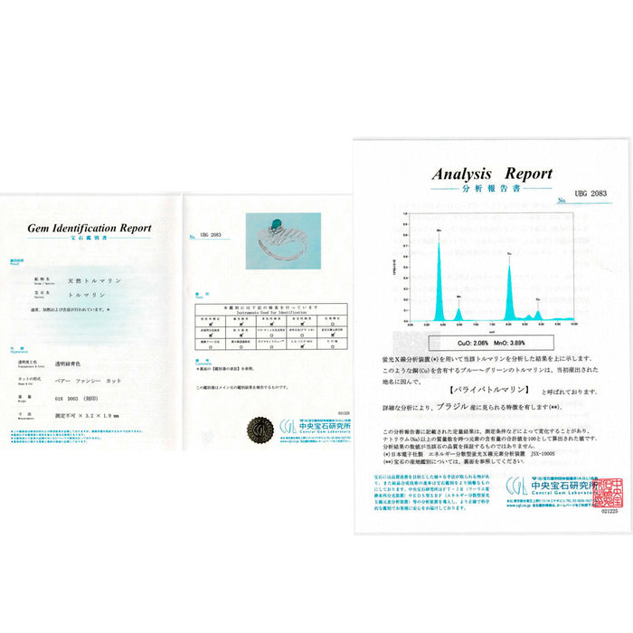 Pt900 ブラジル産 パライバトルマリン ダイヤモンド リング 0.18ct D0.03ct