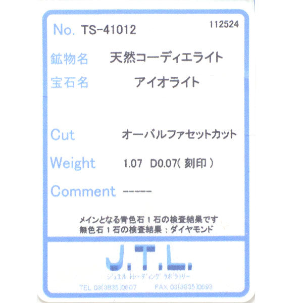 Pt900 アイオライト ダイヤモンド リング 1.07ct D0.07ct