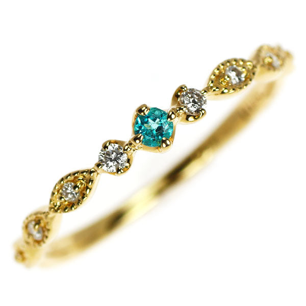 K18YG パライバトルマリン ダイヤモンド リング 0.05ct D0.05ct