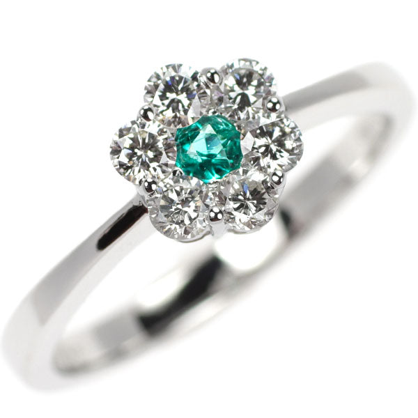 K18WG パライバトルマリン ダイヤモンド リング 0.085ct D0.36ct フラワー
